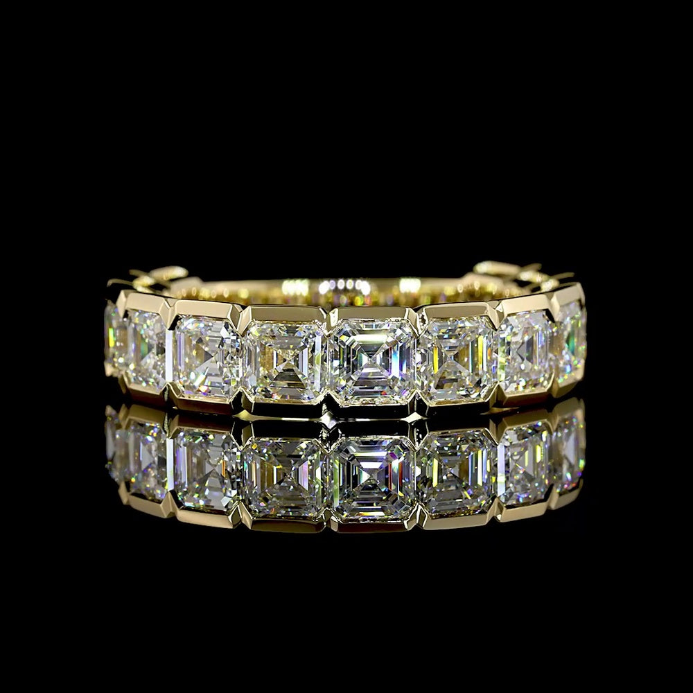 14K Yellow Gold 3/4 Eternity Band with Half-Bezel Set Asscher Cut Lab Diamonds - 4.01 Carat Total Weight - Covaloro Fine Jewelry