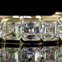 14K Yellow Gold 3/4 Eternity Band with Half-Bezel Set Asscher Cut Lab Diamonds - 4.01 Carat Total Weight - Covaloro Fine Jewelry