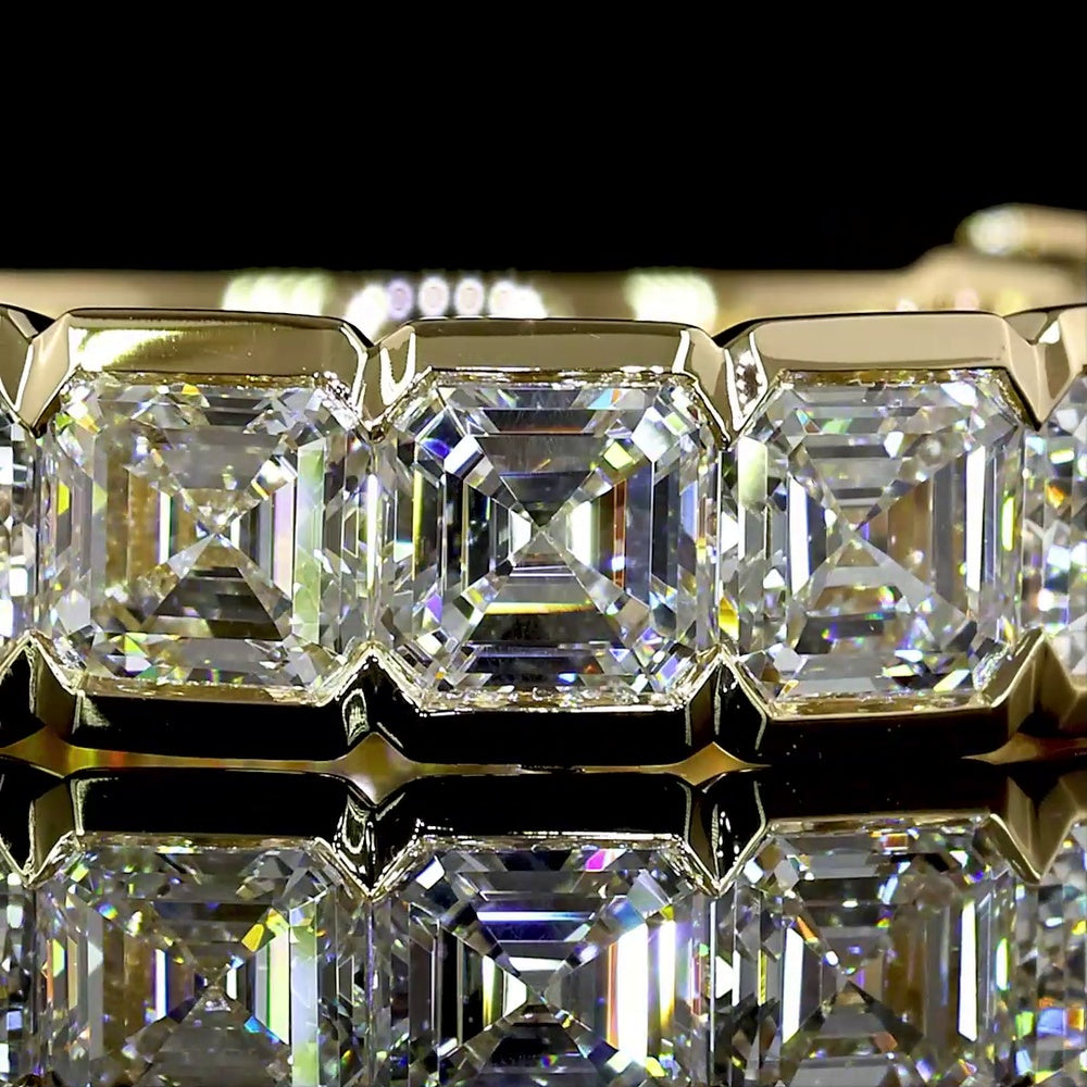 14K Yellow Gold 3/4 Eternity Band with Half-Bezel Set Asscher Cut Lab Diamonds - 4.01 Carat Total Weight - Covaloro Fine Jewelry