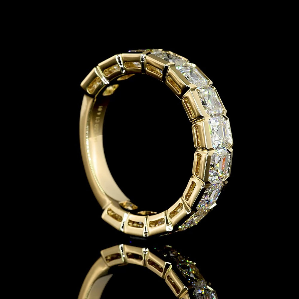14K Yellow Gold 3/4 Eternity Band with Half-Bezel Set Asscher Cut Lab Diamonds - 4.01 Carat Total Weight - Covaloro Fine Jewelry