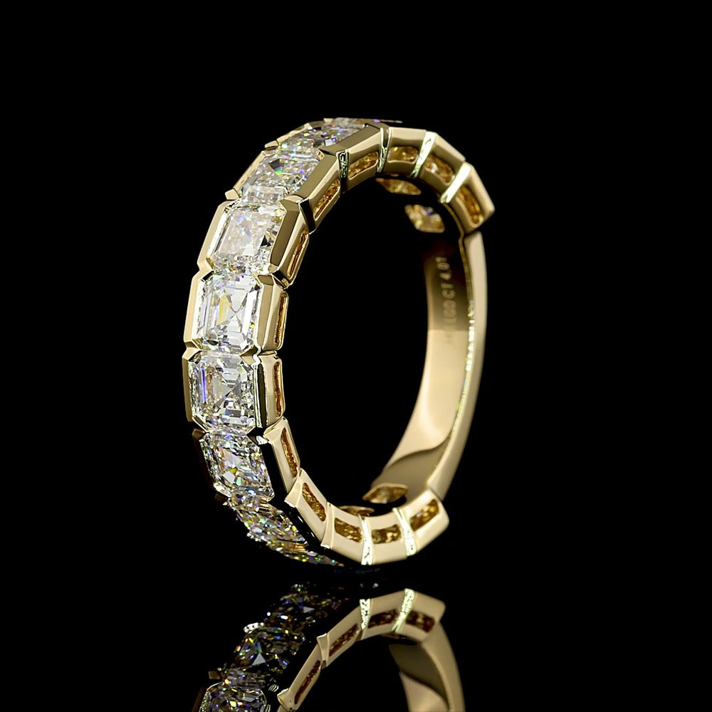 14K Yellow Gold 3/4 Eternity Band with Half-Bezel Set Asscher Cut Lab Diamonds - 4.01 Carat Total Weight - Covaloro Fine Jewelry