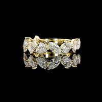 14K Yellow Gold 3/4 Eternity Band with Inclined Mixed Shape Lab Diamonds (Emerald, Oval, Pear) - 2.06 Carats Total Diamond Weight - Covaloro Fine Jewelry