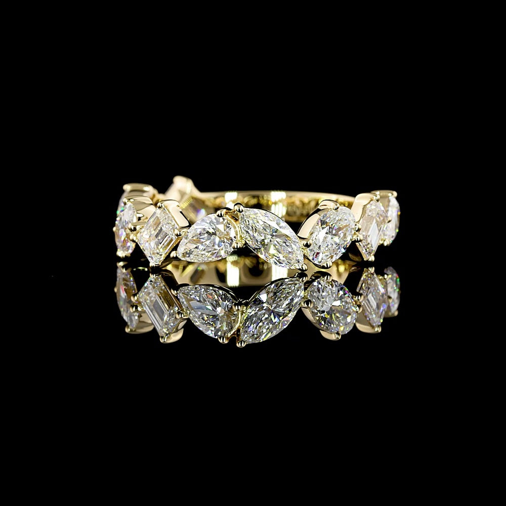 14K Yellow Gold 3/4 Eternity Band with Inclined Mixed Shape Lab Diamonds (Emerald, Oval, Pear) - 2.06 Carats Total Diamond Weight - Covaloro Fine Jewelry
