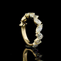14K Yellow Gold 3/4 Eternity Band with Inclined Mixed Shape Lab Diamonds (Emerald, Oval, Pear) - 2.06 Carats Total Diamond Weight - Covaloro Fine Jewelry