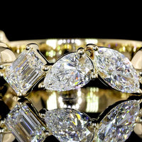 14K Yellow Gold 3/4 Eternity Band with Inclined Mixed Shape Lab Diamonds (Emerald, Oval, Pear) - 2.06 Carats Total Diamond Weight - Covaloro Fine Jewelry