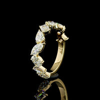 14K Yellow Gold 3/4 Eternity Band with Inclined Mixed Shape Lab Diamonds (Emerald, Oval, Pear) - 2.06 Carats Total Diamond Weight - Covaloro Fine Jewelry
