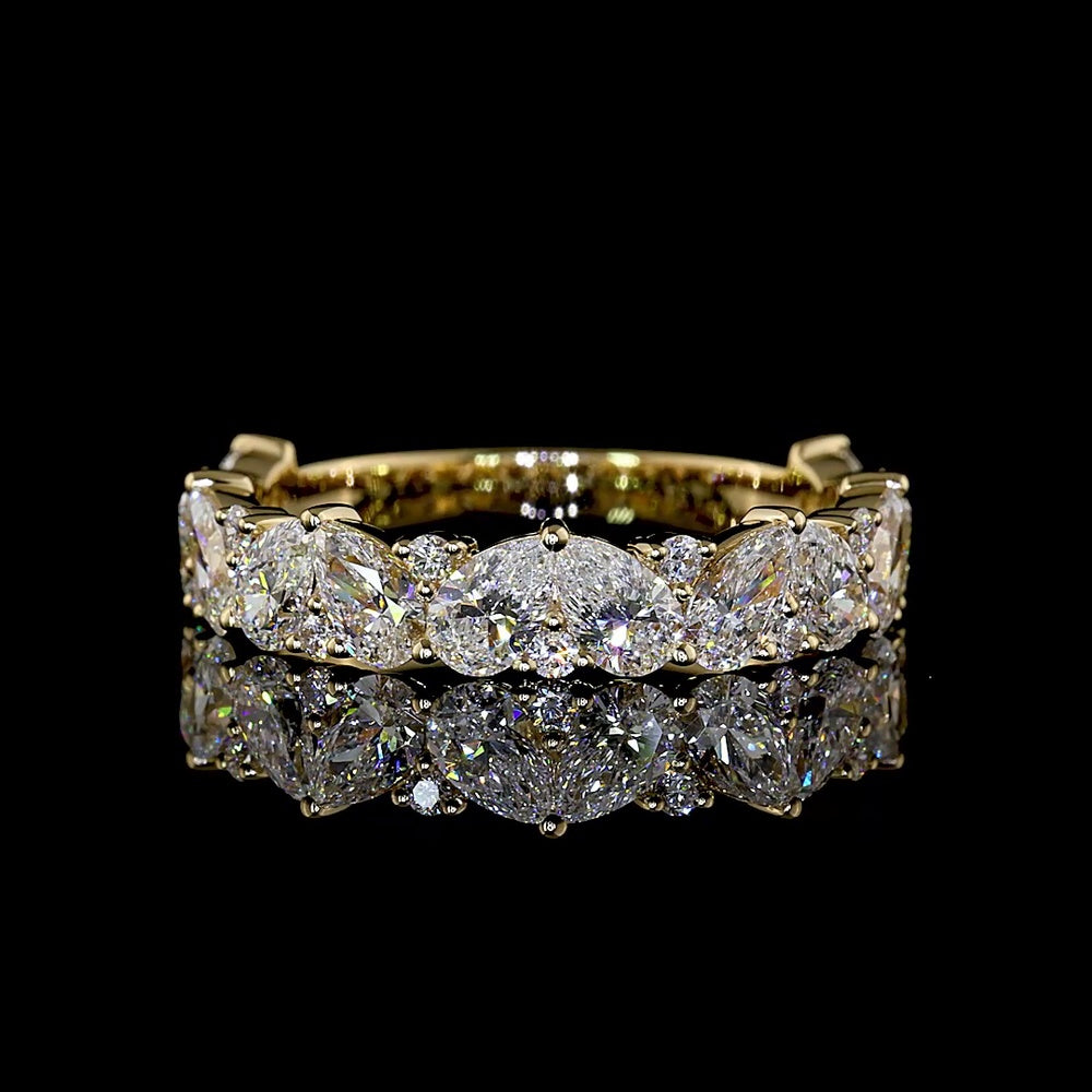 14K Yellow Gold 3/4 Eternity Band with Inclined Pear Shape and Brilliant Cut Lab Diamonds - 1.94 Carats Total Diamond Weight - Covaloro Fine Jewelry