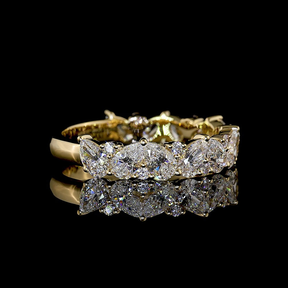 14K Yellow Gold 3/4 Eternity Band with Inclined Pear Shape and Brilliant Cut Lab Diamonds - 1.94 Carats Total Diamond Weight - Covaloro Fine Jewelry