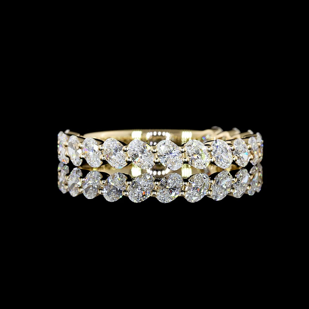 14K Yellow Gold 3/4 Eternity Band with Inclined Prong Set Oval Cut Lab Diamonds - 1.07 Carat Total Diamond Weight - Covaloro Fine Jewelry
