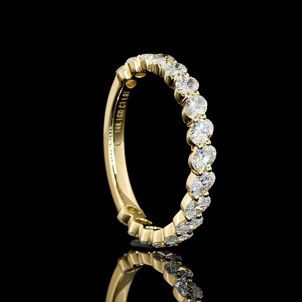 14K Yellow Gold 3/4 Eternity Band with Inclined Prong Set Oval Cut Lab Diamonds - 1.07 Carat Total Diamond Weight - Covaloro Fine Jewelry