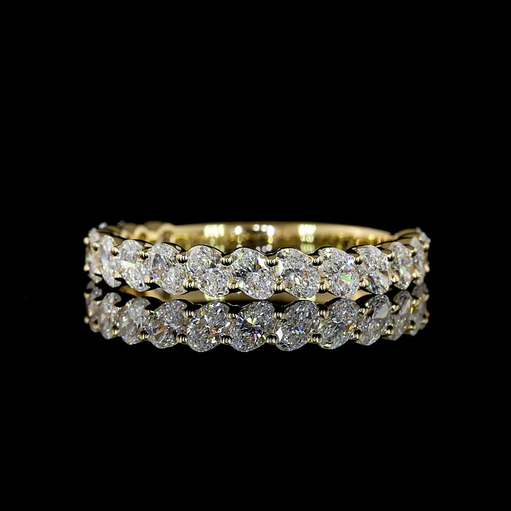 14K Yellow Gold 3/4 Eternity Band with Inclined Prong Set Oval Cut Lab Diamonds - 1.12 Carats Total Diamond Weight - Covaloro Fine Jewelry