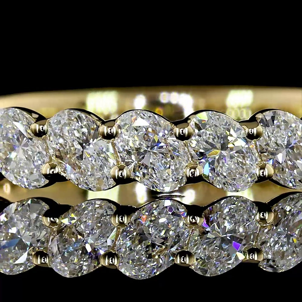 14K Yellow Gold 3/4 Eternity Band with Inclined Prong Set Oval Cut Lab Diamonds - 1.12 Carats Total Diamond Weight - Covaloro Fine Jewelry
