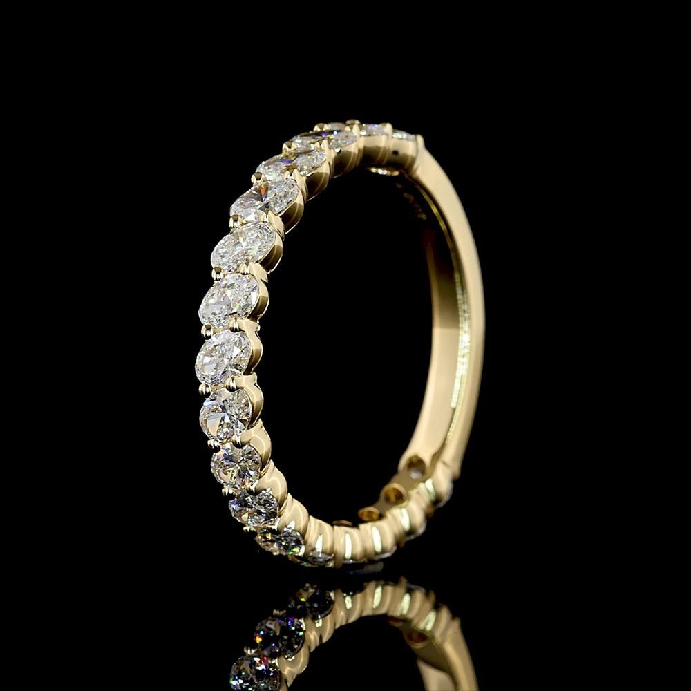 14K Yellow Gold 3/4 Eternity Band with Inclined Prong Set Oval Cut Lab Diamonds - 1.12 Carats Total Diamond Weight - Covaloro Fine Jewelry