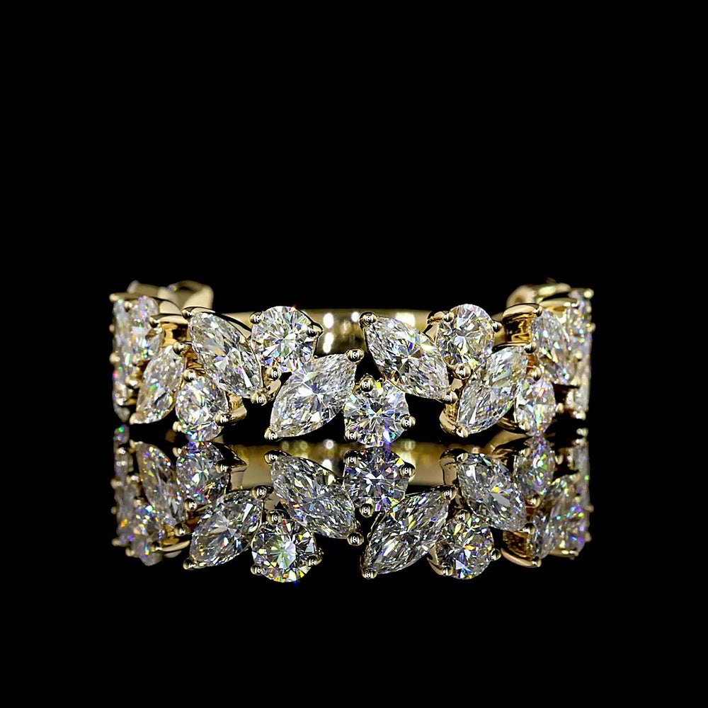14K Yellow Gold 3/4 Eternity Band with Inclined Prong Set Round and Marquise Cut Lab Diamonds - 1.97 Carat Total Diamond Weight - Covaloro Fine Jewelry