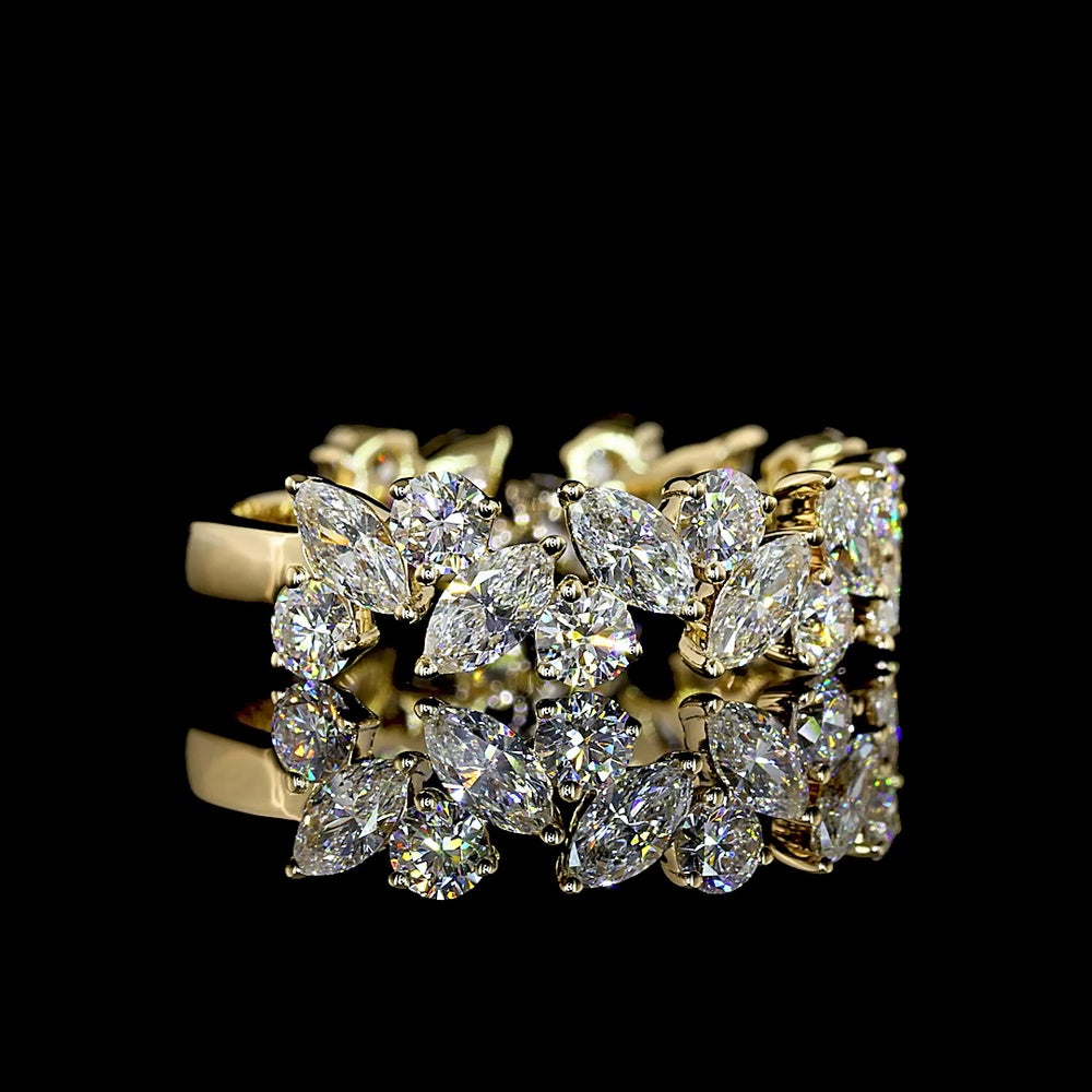 14K Yellow Gold 3/4 Eternity Band with Inclined Prong Set Round and Marquise Cut Lab Diamonds - 1.97 Carat Total Diamond Weight - Covaloro Fine Jewelry