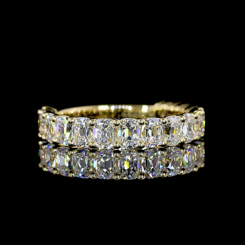 14K Yellow Gold 3/4 Eternity Band with North-South Antique Cushion Cut Lab Diamonds - 2.10 Carats Total Diamond Weight - Covaloro Fine Jewelry