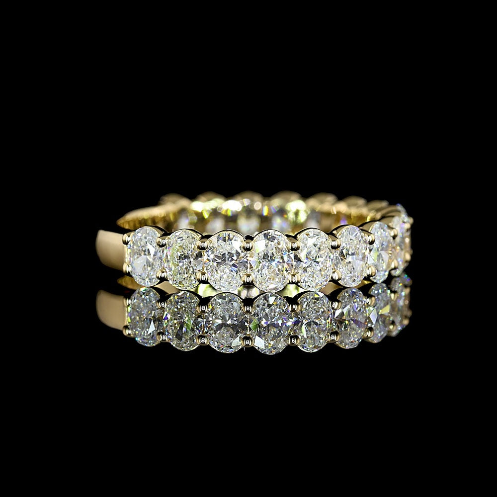 14K Yellow Gold 3/4 Eternity Band with North-South Oval Cut Lab Diamonds - 1.89 Carats Total Diamond Weight - Covaloro Fine Jewelry