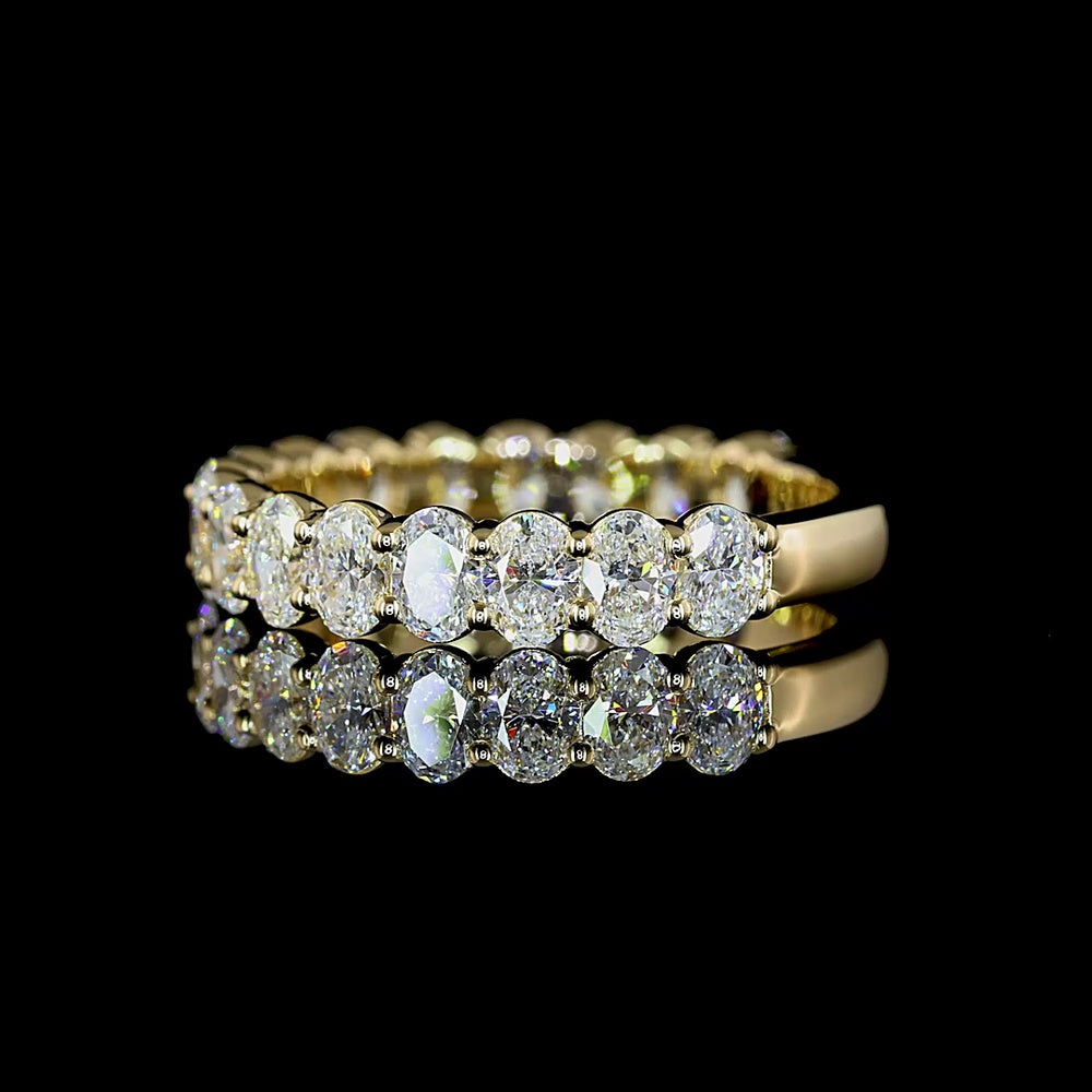 14K Yellow Gold 3/4 Eternity Band with North-South Oval Cut Lab Diamonds - 1.89 Carats Total Diamond Weight - Covaloro Fine Jewelry