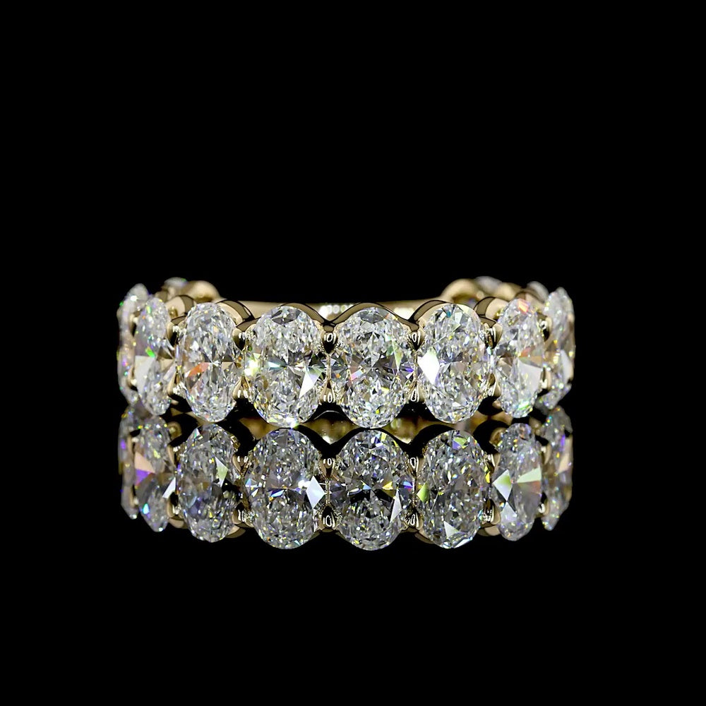 14K Yellow Gold 3/4 Eternity Band with North-South Oval Cut Lab Diamonds - 4.61 Carats Total Diamond Weight - Covaloro Fine Jewelry