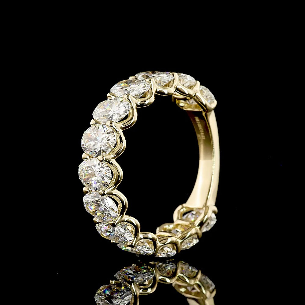 14K Yellow Gold 3/4 Eternity Band with North-South Oval Cut Lab Diamonds - 4.61 Carats Total Diamond Weight - Covaloro Fine Jewelry