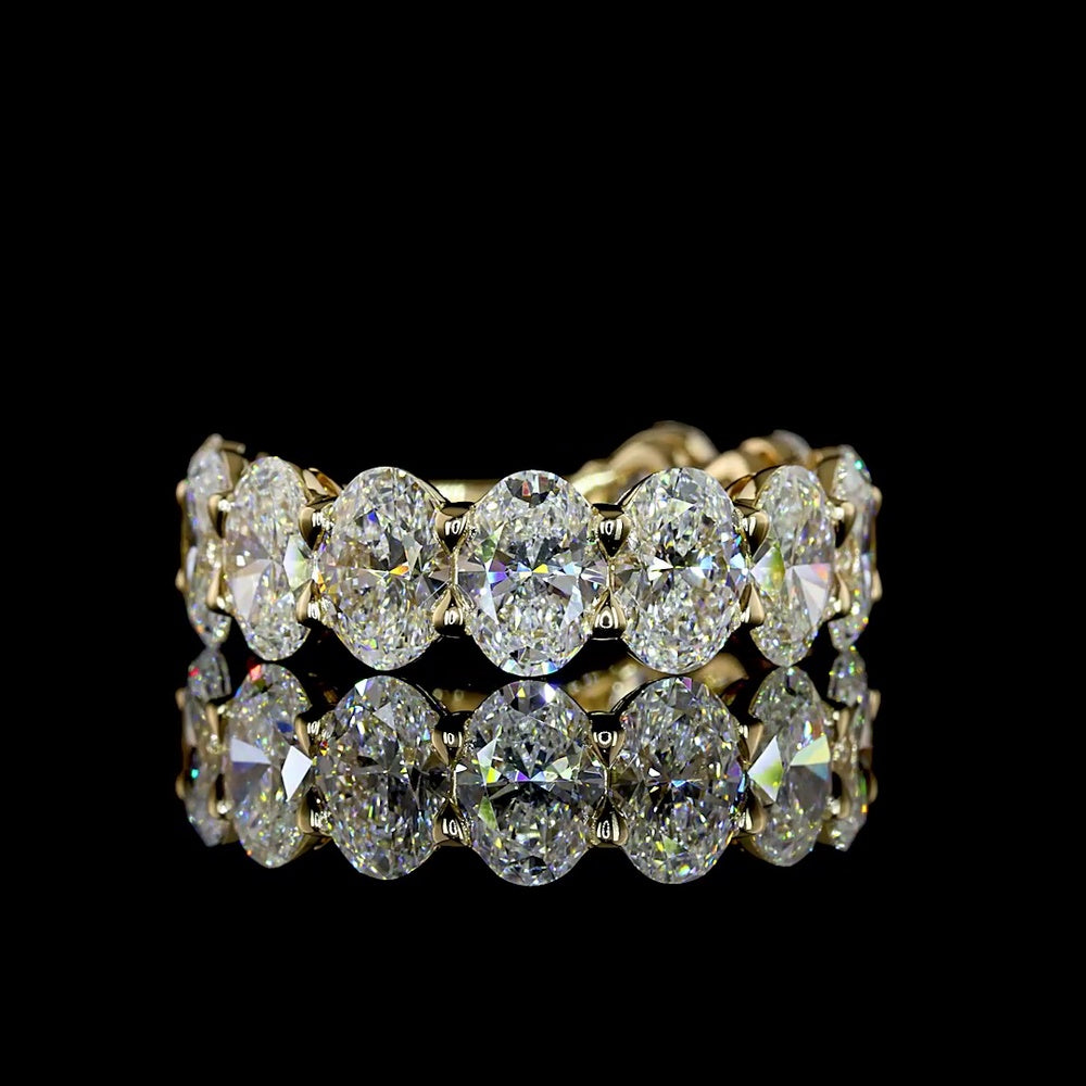 14K Yellow Gold 3/4 Eternity Band with North-South Oval Cut Lab Diamonds - 5.57 Carats Total Diamond Weight - Covaloro Fine Jewelry