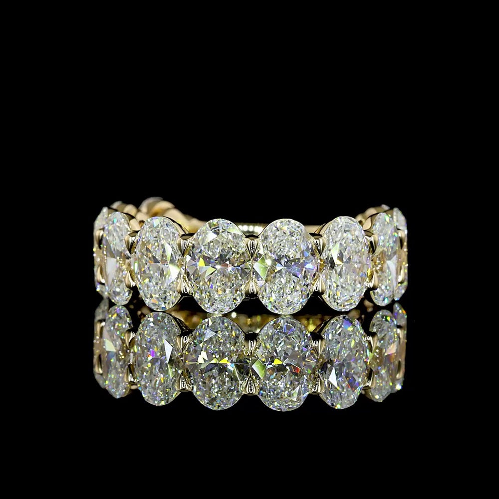 14K Yellow Gold 3/4 Eternity Band with North-South Oval Cut Lab Diamonds (E-F VVS2) - 6.35 Total Carat Weight - Covaloro Fine Jewelry
