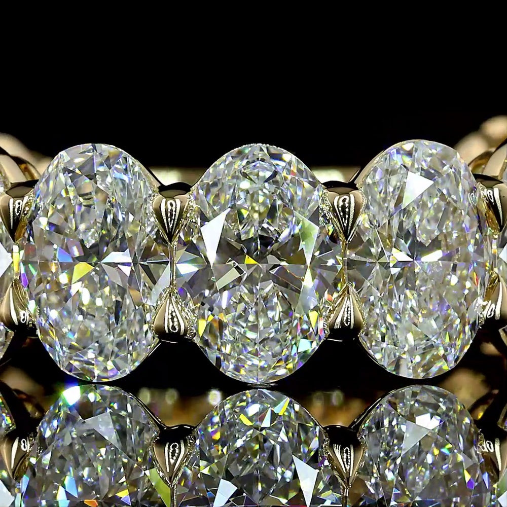 14K Yellow Gold 3/4 Eternity Band with North-South Oval Cut Lab Diamonds (E-F VVS2) - 6.35 Total Carat Weight - Covaloro Fine Jewelry