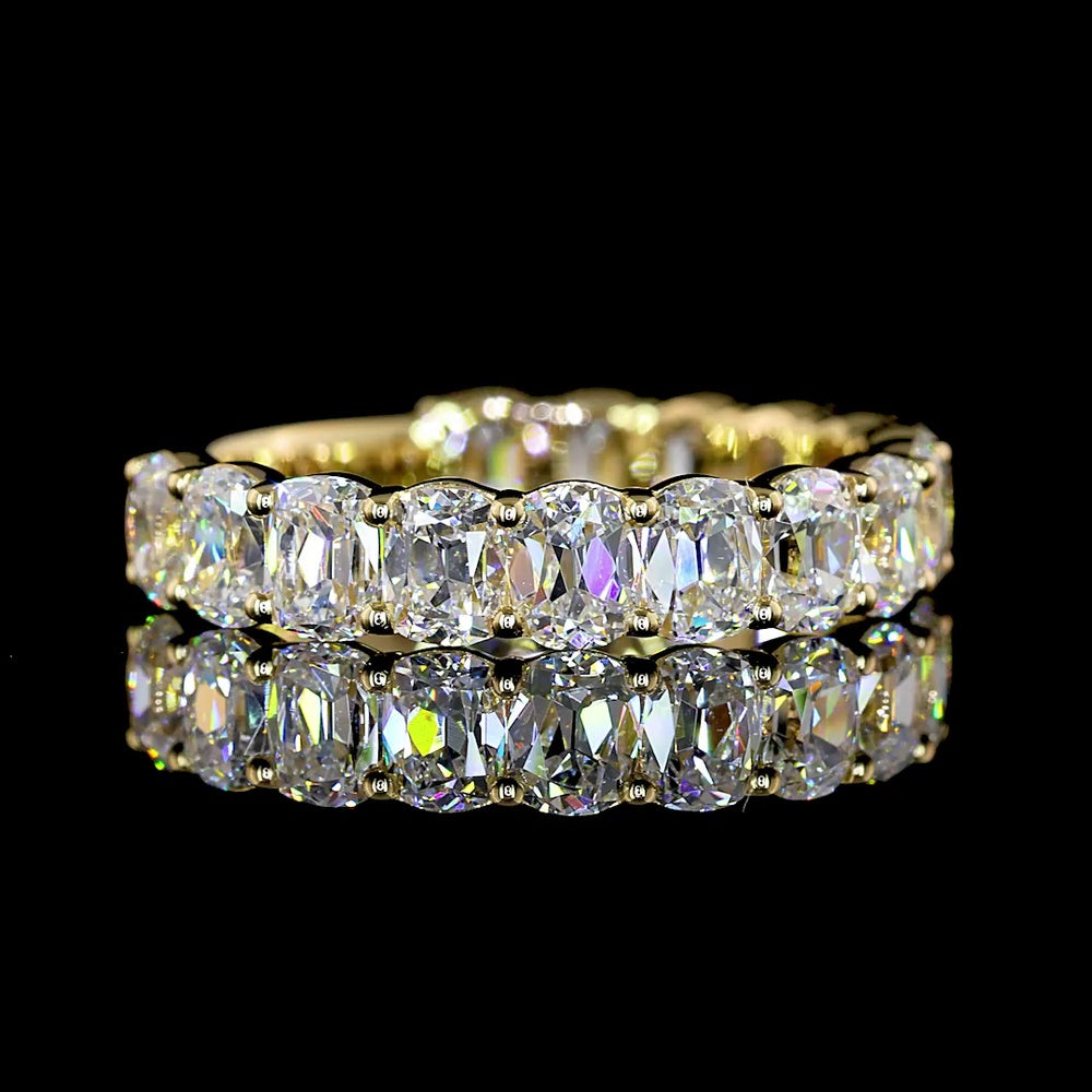 14K Yellow Gold 3/4 Eternity Band with North-South Prong Set Antique Cushion Cut Lab Diamonds - 3.20 Carat Total Weight - Covaloro Fine Jewelry