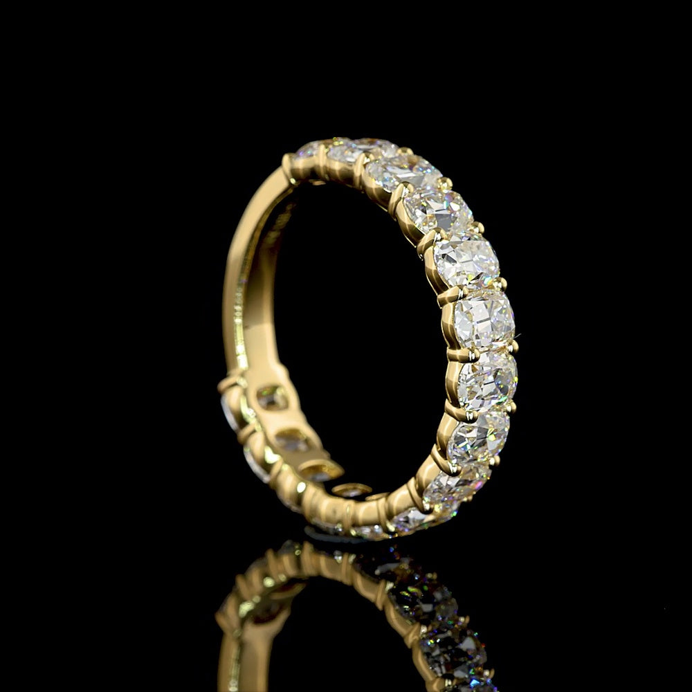 14K Yellow Gold 3/4 Eternity Band with North-South Prong Set Antique Cushion Cut Lab Diamonds - 3.20 Carat Total Weight - Covaloro Fine Jewelry