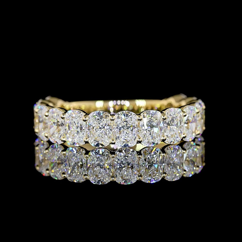 14K Yellow Gold 3/4 Eternity Band with North-South Prong Set Cushion Brilliant Cut Lab Diamonds - 3.09 Carat Total Weight - Covaloro Fine Jewelry