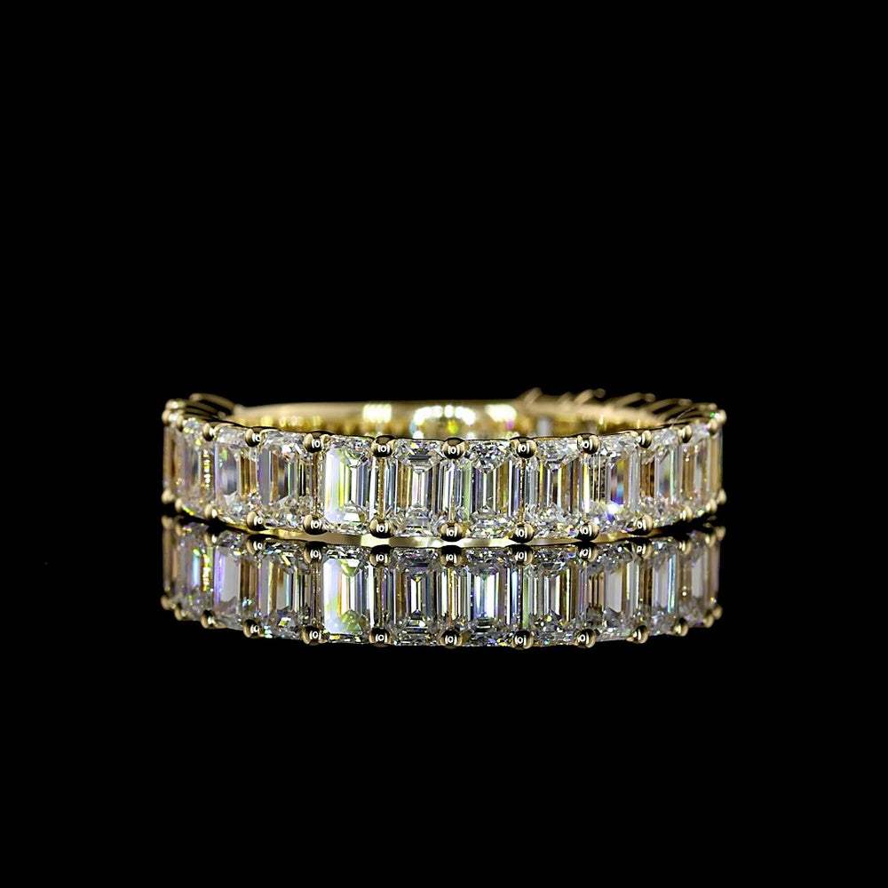 14K Yellow Gold 3/4 Eternity Band with North-South Prong Set Emerald Cut Lab Diamonds - 2.31 Carat Total Weight (19 Stones, E-F Color, VS2 Clarity) - Covaloro Fine Jewelry