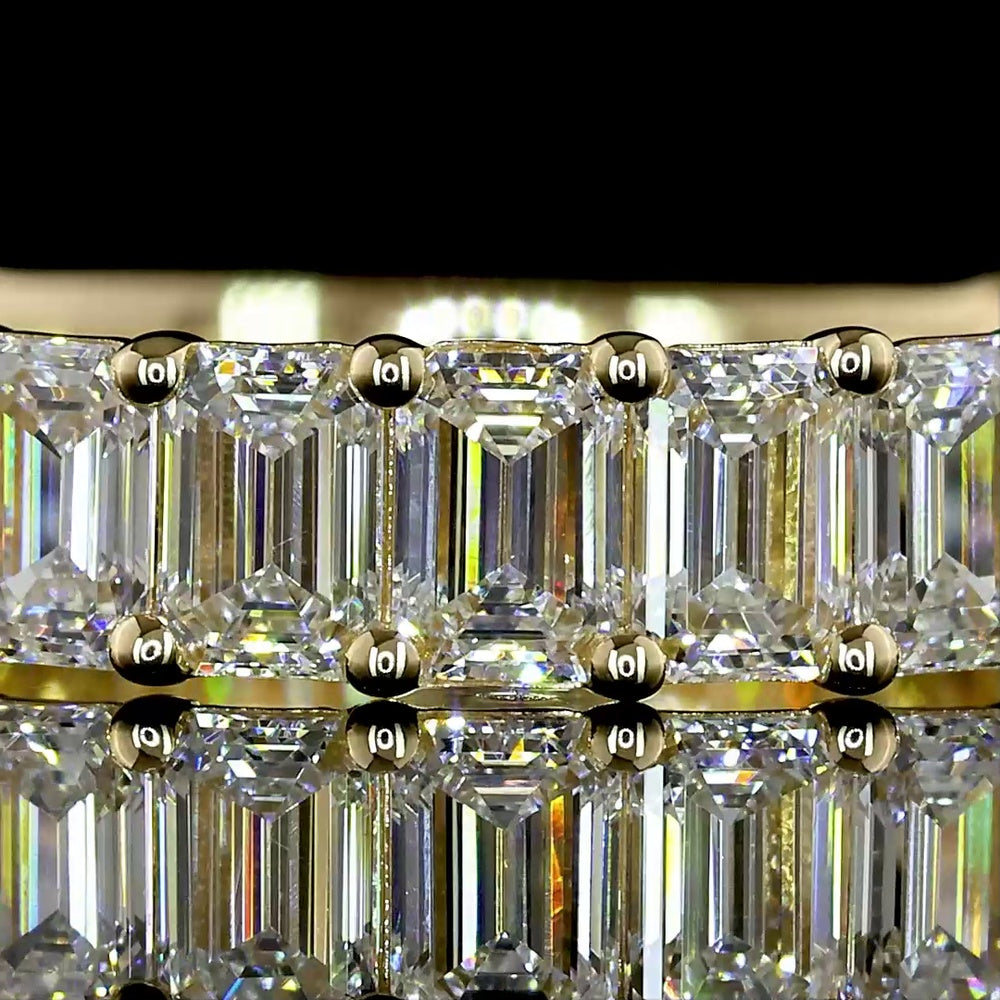 14K Yellow Gold 3/4 Eternity Band with North-South Prong Set Emerald Cut Lab Diamonds - 2.31 Carat Total Weight (19 Stones, E-F Color, VS2 Clarity) - Covaloro Fine Jewelry