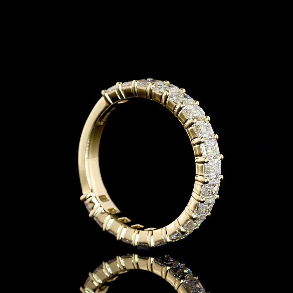 14K Yellow Gold 3/4 Eternity Band with North-South Prong Set Emerald Cut Lab Diamonds - 2.31 Carat Total Weight (19 Stones, E-F Color, VS2 Clarity) - Covaloro Fine Jewelry