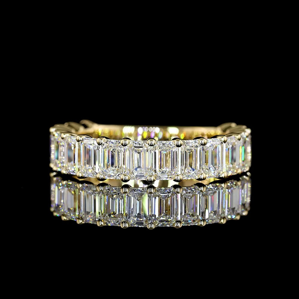 14K Yellow Gold 3/4 Eternity Band with North-South Prong Set Emerald Cut Lab Diamonds - 3.10 Total Carat Weight - Covaloro Fine Jewelry
