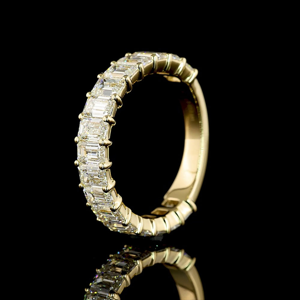 14K Yellow Gold 3/4 Eternity Band with North-South Prong Set Emerald Cut Lab Diamonds - 3.10 Total Carat Weight - Covaloro Fine Jewelry