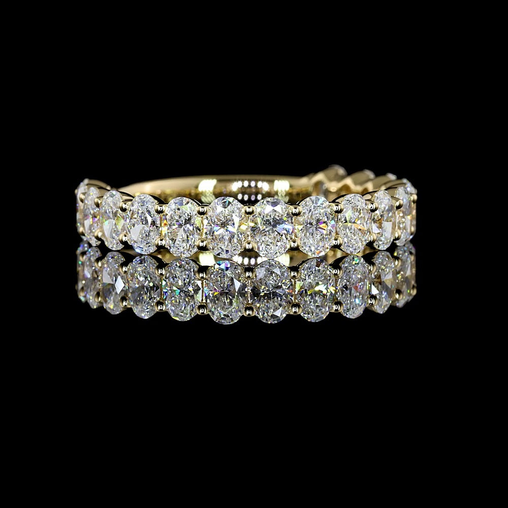 14K Yellow Gold 3/4 Eternity Band with North-South Prong Set Oval Cut Lab Diamonds - 17 Stones, 1.69 Carats Total Diamond Weight, E-F Color VS Clarity - Covaloro Fine Jewelry