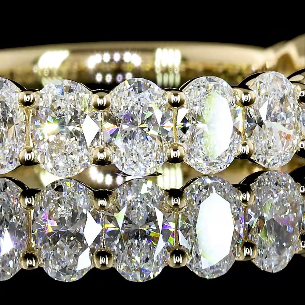 14K Yellow Gold 3/4 Eternity Band with North-South Prong Set Oval Cut Lab Diamonds - 17 Stones, 1.69 Carats Total Diamond Weight, E-F Color VS Clarity - Covaloro Fine Jewelry
