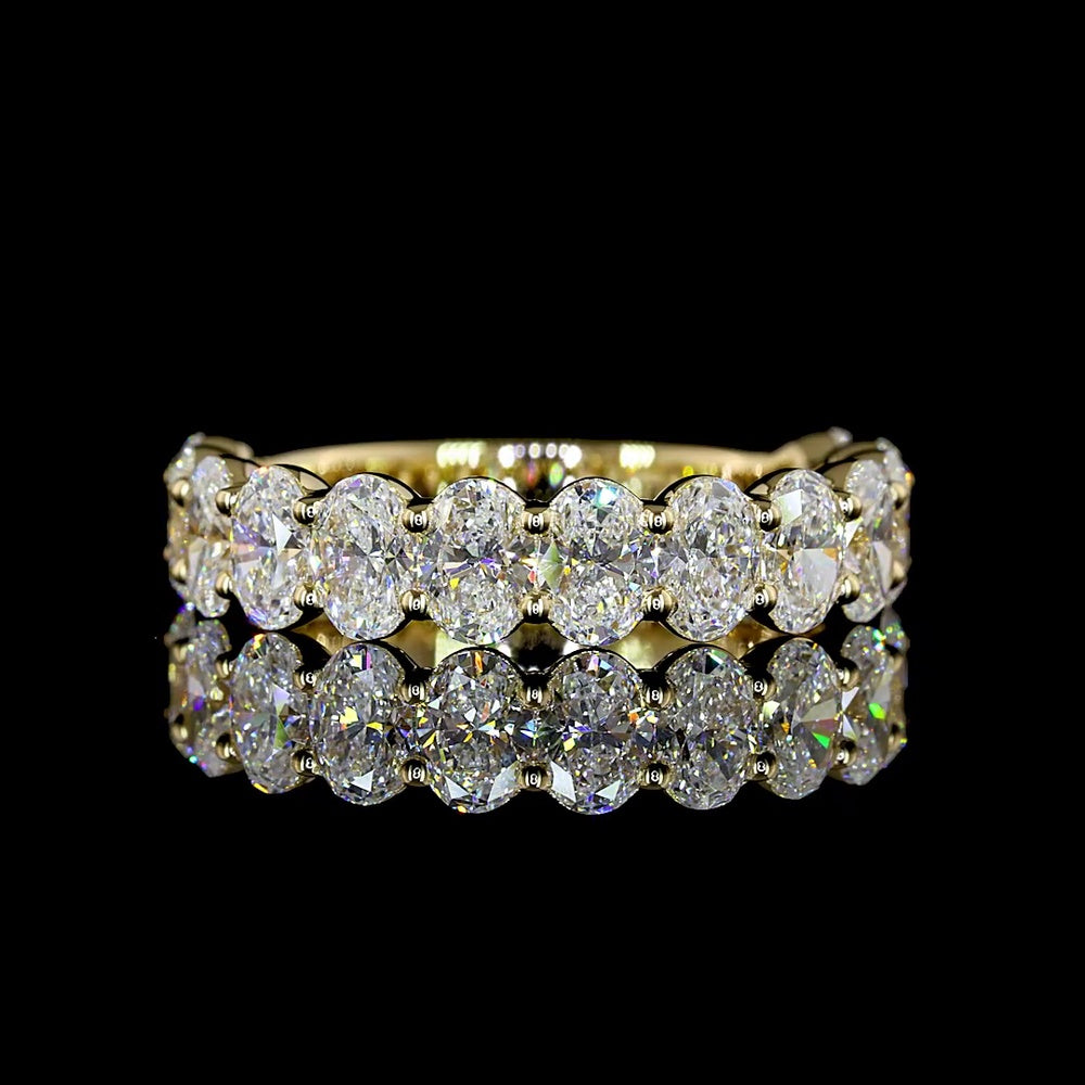 14K Yellow Gold 3/4 Eternity Band with North-South Prong Set Oval Cut Lab Diamonds - 2.60 Carat Total Diamond Weight - Covaloro Fine Jewelry