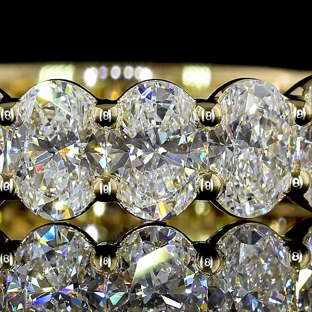 14K Yellow Gold 3/4 Eternity Band with North-South Prong Set Oval Cut Lab Diamonds - 2.60 Carat Total Diamond Weight - Covaloro Fine Jewelry