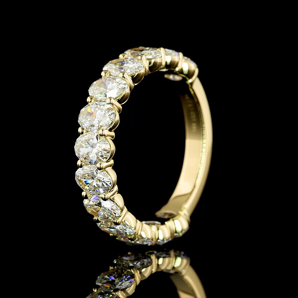 14K Yellow Gold 3/4 Eternity Band with North-South Prong Set Oval Lab Diamonds - 2.94 Carat Total Weight, E-F Color, VS Clarity - Covaloro Fine Jewelry