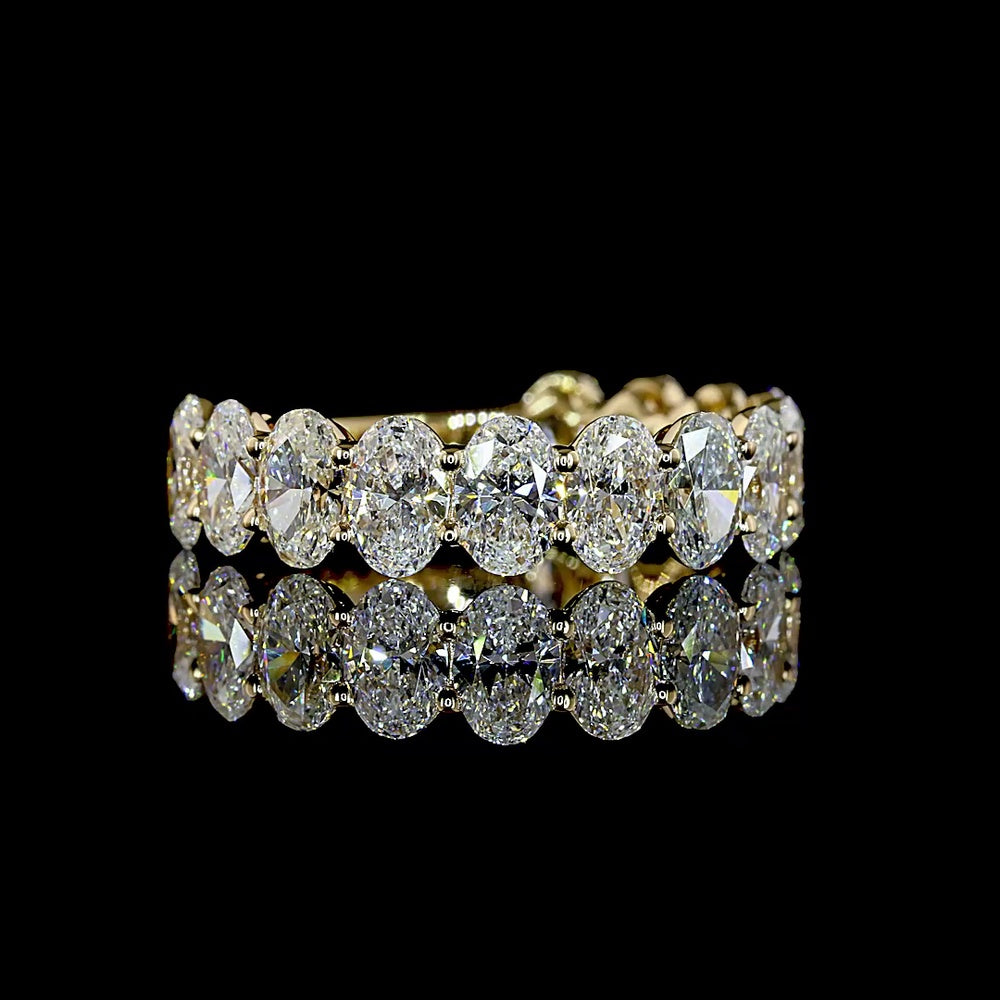 14K Yellow Gold 3/4 Eternity Band with North-South Prong Set Oval Lab Diamonds - 3.25 Carat Total Weight, E-F Color VS1 Clarity - Covaloro Fine Jewelry