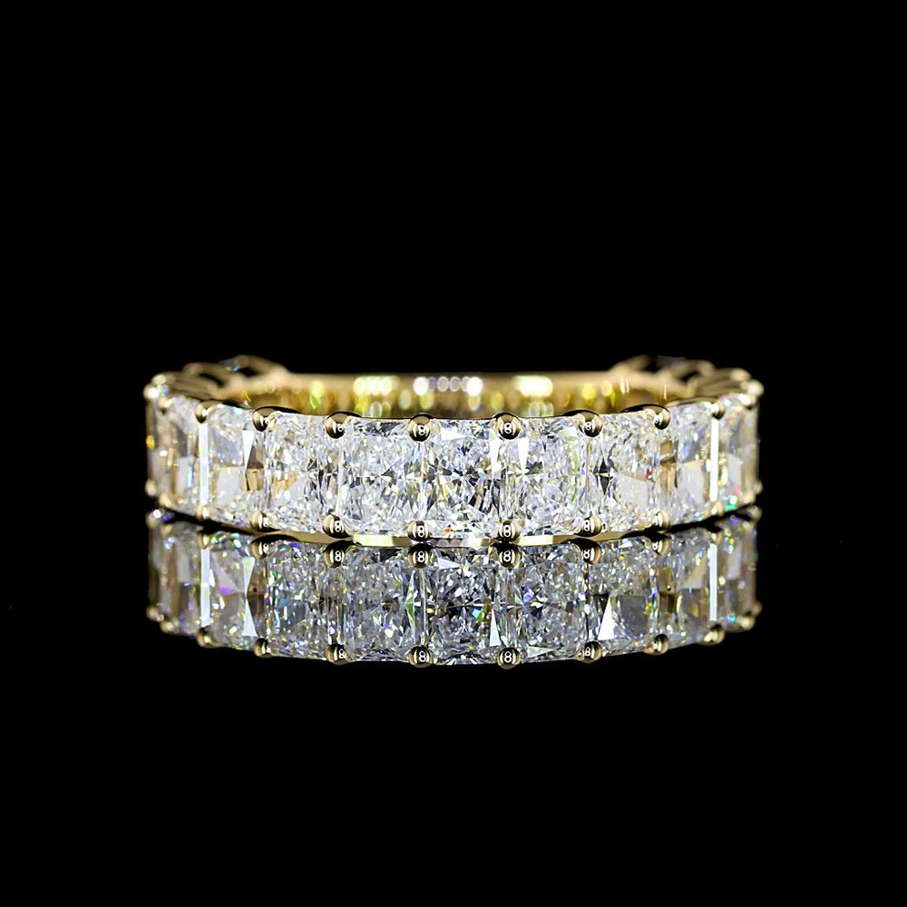 14K Yellow Gold 3/4 Eternity Band with North-South Prong Set Radiant Cut Lab Diamonds - 2.99 Carats Total Diamond Weight - Covaloro Fine Jewelry