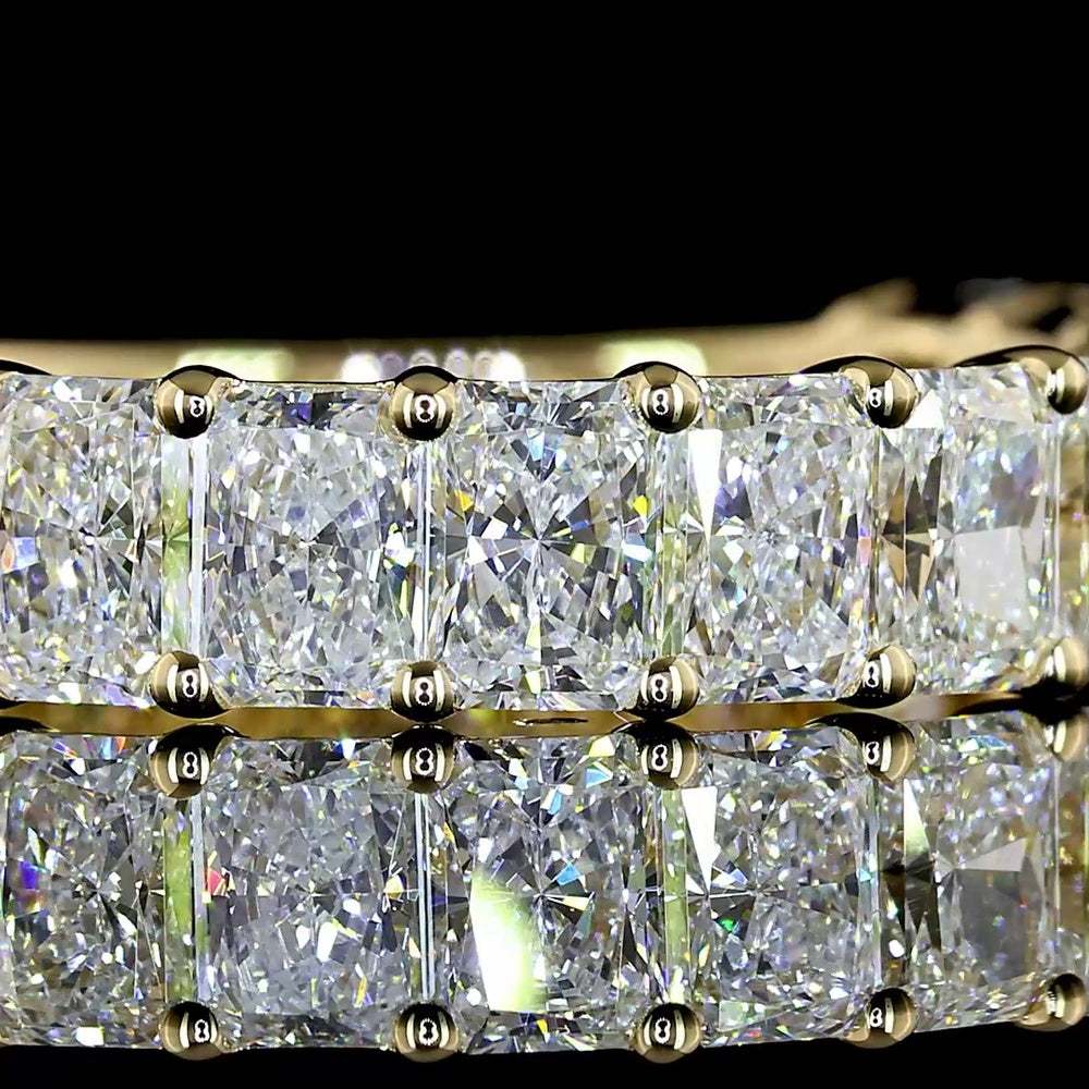 14K Yellow Gold 3/4 Eternity Band with North-South Prong Set Radiant Cut Lab Diamonds - 2.99 Carats Total Diamond Weight - Covaloro Fine Jewelry
