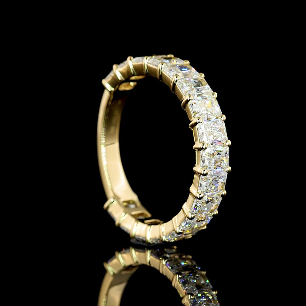 14K Yellow Gold 3/4 Eternity Band with North-South Prong Set Radiant Cut Lab Diamonds - 2.99 Carats Total Diamond Weight - Covaloro Fine Jewelry
