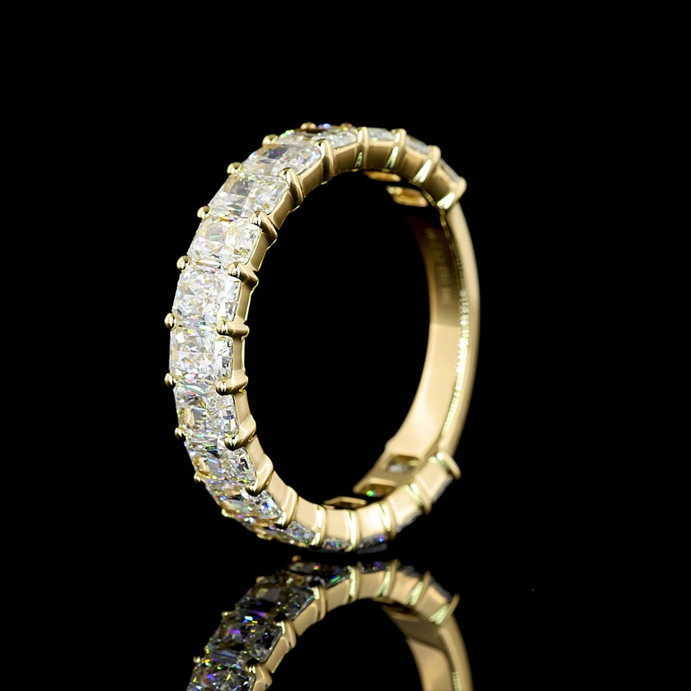 14K Yellow Gold 3/4 Eternity Band with North-South Prong Set Radiant Cut Lab Diamonds - 2.99 Carats Total Diamond Weight - Covaloro Fine Jewelry