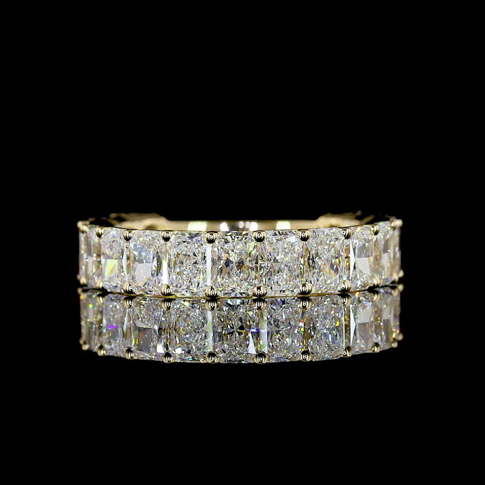 14K Yellow Gold 3/4 Eternity Band with North-South Prong Set Radiant Cut Lab Diamonds - 3.21 Carat Total Weight, E-F Color, VS1 Clarity - Covaloro Fine Jewelry
