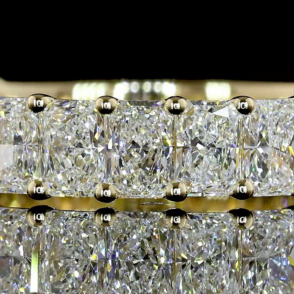 14K Yellow Gold 3/4 Eternity Band with North-South Prong Set Radiant Cut Natural Diamonds - 2.08 Carat Total Diamond Weight - Covaloro Fine Jewelry