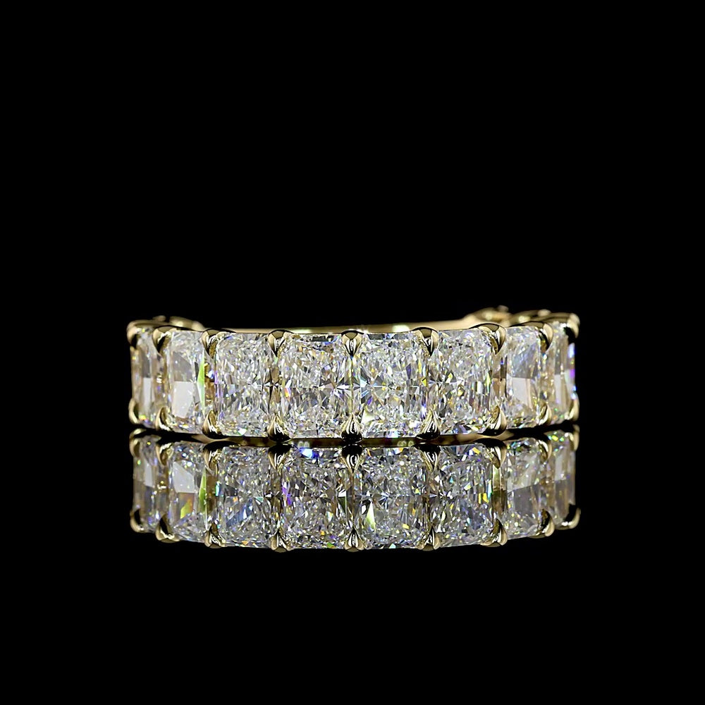 14K Yellow Gold 3/4 Eternity Band with North-South Radiant Cut Lab Diamonds - 3.59 Total Carat Weight, E-F Color VS1 Clarity - Covaloro Fine Jewelry
