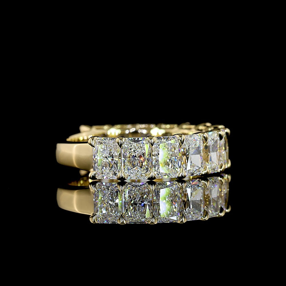 14K Yellow Gold 3/4 Eternity Band with North-South Radiant Cut Lab Diamonds - 3.59 Total Carat Weight, E-F Color VS1 Clarity - Covaloro Fine Jewelry