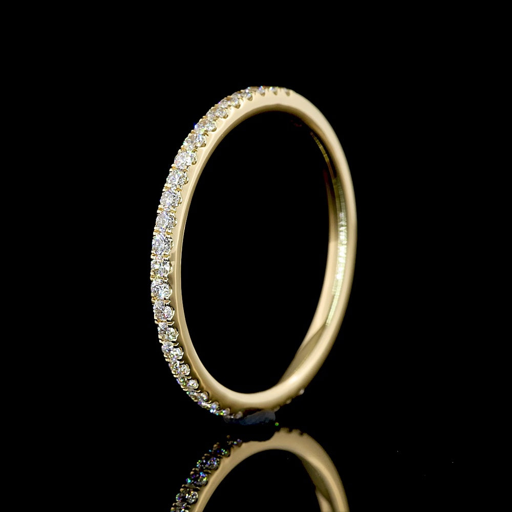 14K Yellow Gold 3/4 Eternity Band with Pave Set Round Lab Diamonds - 0.25 Carat Total Diamond Weight, E-F Color VS2 Clarity - Covaloro Fine Jewelry